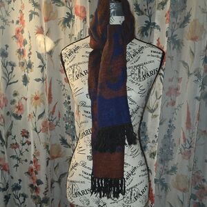 Cashcryl Women’s Blue and Brown Fringe Scarf - Unbranded